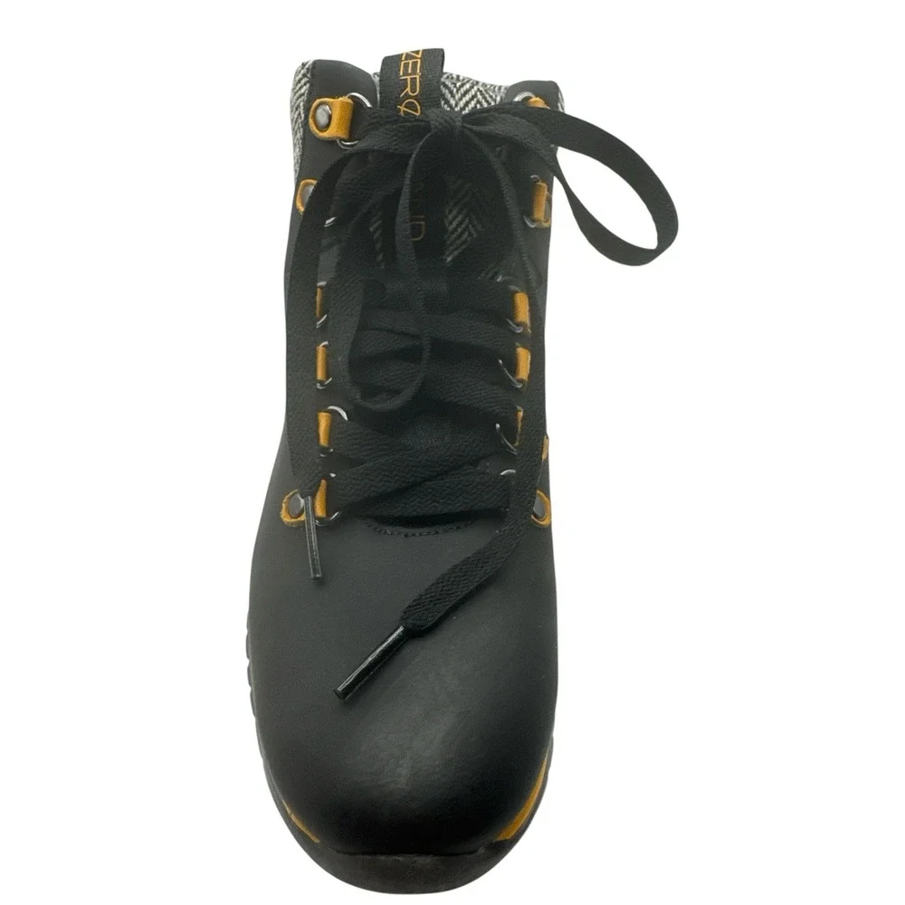 Cole Haan Zero Gravity Waterproof Boots Woman's 6 B Black Leather Yellow Accents